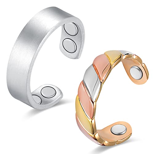 Vicmag Kupfer Magnetringe für Frauen Männer Ultrastarke Magnete 99,99% reines Kupfer Einstellbare Größe mit Geschenkbox (Tricolor & Silber matt)