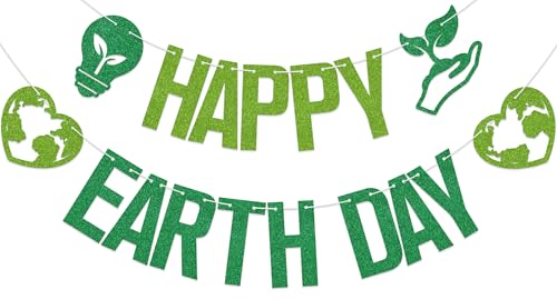 SJcysrilla Happy Earth Day Banner Happy Earth Day Decorations Environmental Protection Themed Baby Shower Party Supplies Green Glitter
