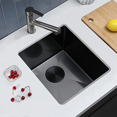Ikebana Gunmetal Black Bar Sink, 15 X 17 Inch 18 Gauge Single Bowl Undermount Wet Bar Sink,Stainless Steel Small Prep Rv Kitchen Sink With Bottom Grid And Strainer #TOP6