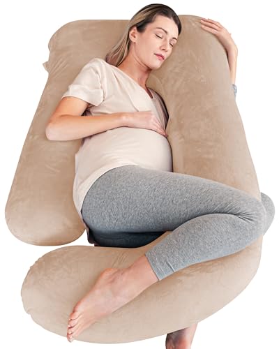 Image of Cute Castle Pregnancy Pillows, Soft U-Shape Maternity Pillow with Removable Cover - Full Body Pillows for Adults Sleeping - Pregnancy Must Haves - Jumbo 57 Inch - Brown
