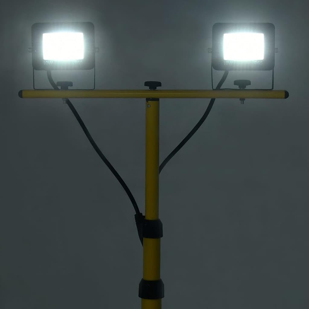 Lámpara LED de trabajo con trípode, 2 x 10 W, foco para obras, taller, 1400 lm, 6000 K, altura regulable, juego de focos de construcción con cable de 3 m
