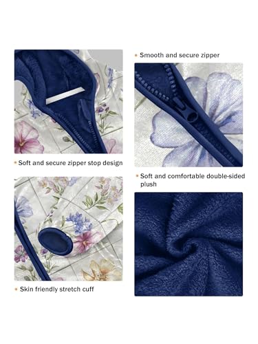 Watercolor Flower Plaid Girls Fleece Jacket Girls Fall Jacket Boys Coats Zip Up Hoodie Children Outerwear 2-10T3