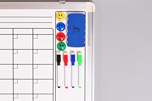Whiteboard Monthly Wall Calendar Set - 24 X 18 Inch Magnetic Dry Erase/Cork Board Planner With 1 Eraser, 4 Dry Wipe Markers, 4 Magnets And 10 Thumb Tacks - Small Hanging Framed White Bulletin Board #TOP3