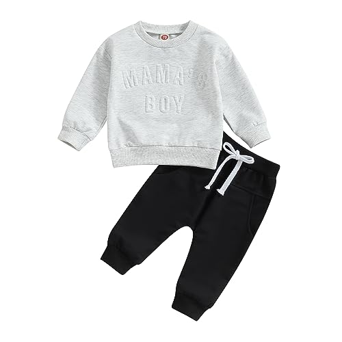 Image of JLKGICF Toddler Baby Boy Summer Outfit Short Sleeve Mama's Boy T-Shirt Tops Elastic Drawstring Shorts Set Baby Boys Clothes