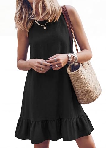 Image of KIRUNDO Women's Casual Summer Dresses with Ruffle Hem | Shift Mini Length, Crewneck Sleeveless Flowy, Beach Vacation Sundress, Maternity Dress, 2026 Cute Spring Fashion Clothing
