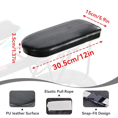 Bike Rear Seat, Bicycle Manned Cushion Black PU Bike Back Shelf Seat Cushion Bicycle Accessories Comfort Long Pad for Children