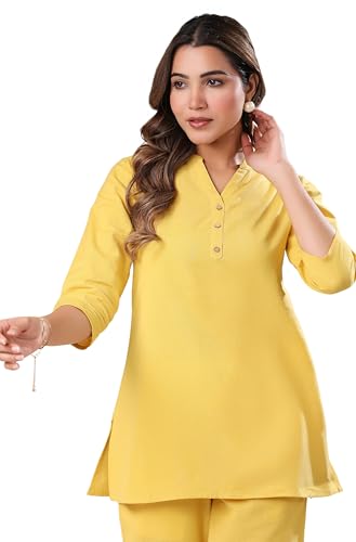Image of Janasya Women's Light Blue Linen Cotton Solid A-line Top