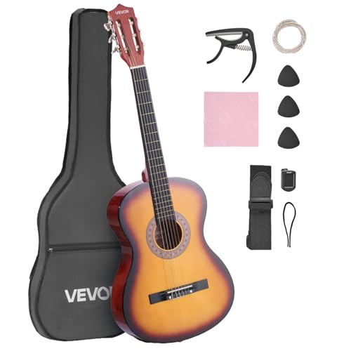 VEVOR Guitare Classique Débutants, 96 cm, Kit avec Cordes en Nylon, Housse de Transport, Sangle, Accordeur, Cordes Supplémentaires, Médiators, Capodastre,...