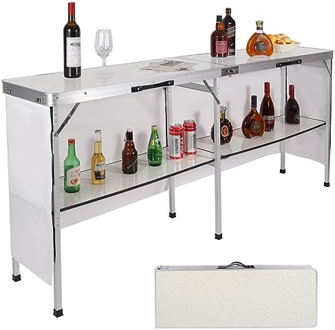REDCAMPExtra Long Portable Bar Table with Bar Skirts and Storage Shelf, Pop-Up Bar Table Collapsible Bar for Party, Patio, 78"x33.5"x15",White