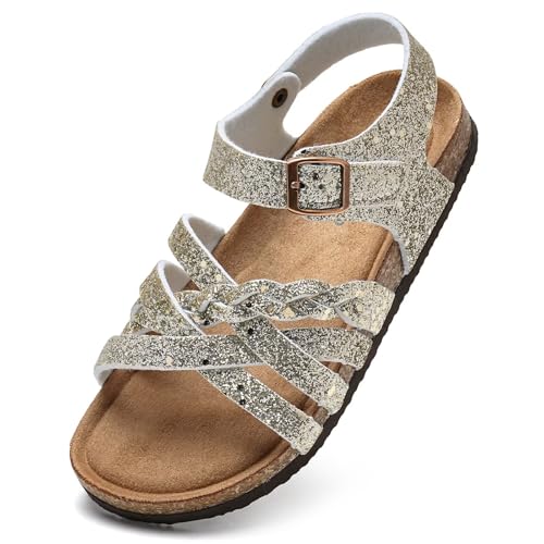 Image of Torotto Girls Sandals with Cork Footbed Adjustable Buckle Casual Slides Sandals Open Toes Flat for Kids Toddler