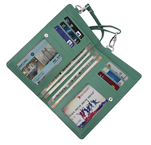 Image of URBAN FOREST Ruby Green Leather Sling Wallet for Women