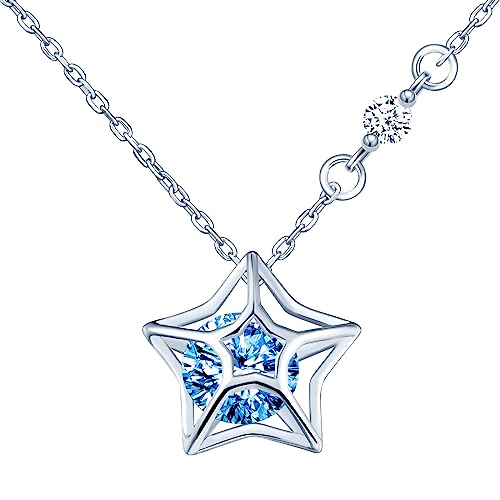 Yumilok Collier Pendentif Étoile en Argent 925 pour Femmes Filles Collier Court Serti de Zircon Bleu Design Unique Collier Elégant de Mariage, Argent