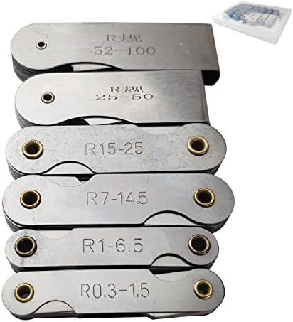 6 Pack R0.3-1.5/ R1-6.5/ R7-14.5/ R15-25/ R25-50/ R52-100 Radius Gauge Set, Stainless Steel Radius Fillet Gage Portable Concave Convex Measuring Tool for Tool and Die Makers Check