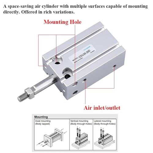 Cylindre pneumatique double action CU CDU10 à double tige stable