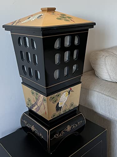 Chinese Carved Wood Table Lamp, Oriental Pagoda Lamp Chinese Furniture Vintage Nightlight Lantern