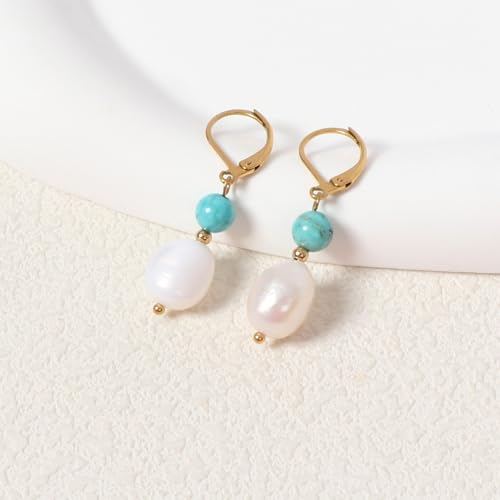 Natural Freshwater Pearl Lever Back Earring for Women 18k Real Gold Plated Huggie Hoop Earring Natural Gemstone Pearl Bead Drop Jewelry Gift for Wife Girlfriend Daughter3