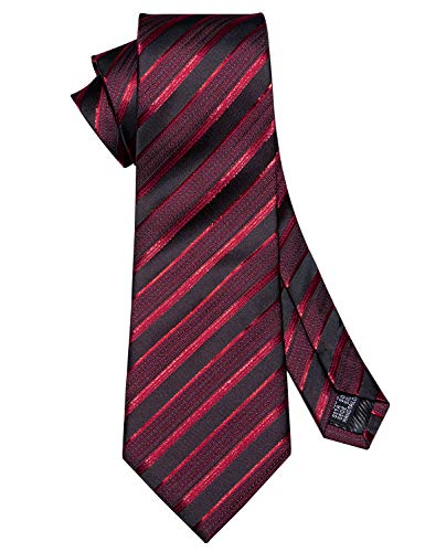Barry.wang Stripe Men Ties Set Classic Woven Necktie With Handkerchief Cufflinks Formal Black Red #TOP3