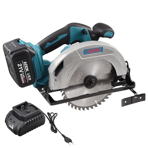 Mini scie circulaire sans fil, scie circulaire électrique sans fil, moteur sans brosses, mini scie circulaire manuelle avec 1 lames, 6200 tr/min, idéale pour couper (28 cm)