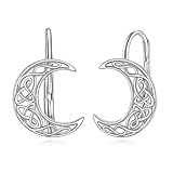 SHEAISRS Pendientes de plata de ley 925 con diseño de gato y luna celta para mujer, aretes de luna creciente, joyería de luna, 16*11, Plata de ley, Sin piedra preciosa