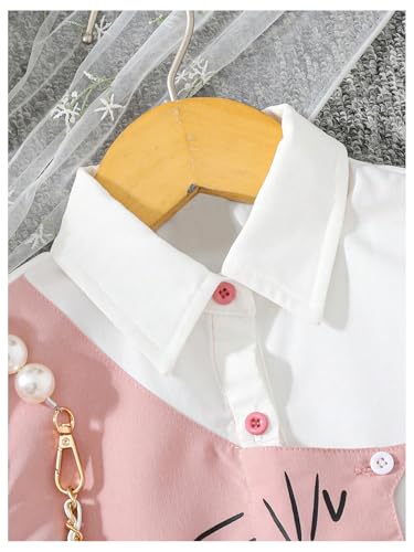 SweatyRocks Girl's Cute Cat Print Button Down Shirts Color Block Blouse Summer Tops3