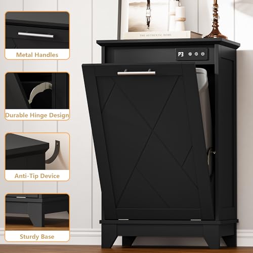 Image of BORNOON Tilt Out Trash Can Cabinet, Hidden Trash Can Cabinet with Odor Control, Negative Ion & Ozone, Wooden Laundry Hamper Cabinet, Single Trash Cabinet for Kitchen, Bathroom, Laundry Room, White