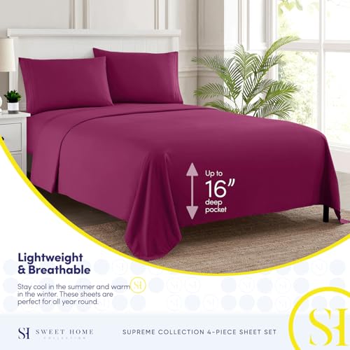 California King Sheet Sets - Breathable Luxury Sheets with Full Elastic & Secure Corner Straps Built In - 1800 Supreme Collection Cal King Deep Pocket Bedding Set, Sheet Set, California King, Berry