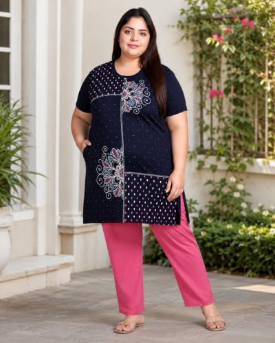 Image of In Love Women's Plus Size Printed Cotton Long-Line T-Shirt with Pocket | Cotton fabric - soft longline T-shirt with easy plus-size fit