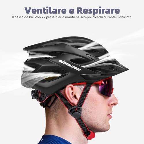 Shinmax Casco Bici Uomo Donna con LED Luce di Sicurezza Casco MTB con Visiera Casco da Bici Ultraleggero Casco Bici da Corsa Adulto Unisex Casco da Bicicletta Ciclismo Protezione Regolabile 57-62cm - 4