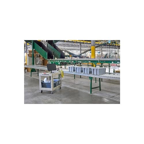 Image of Rubbermaid Commercial Products BRUTE Heavy Duty 2-Shelf Utility /Service Cart, Medium, Lipped Shelves, Ergonomic Handle, 500 lbs. Capacity, Beige, for Warehouse /Garage /Cleaning /Maintenance