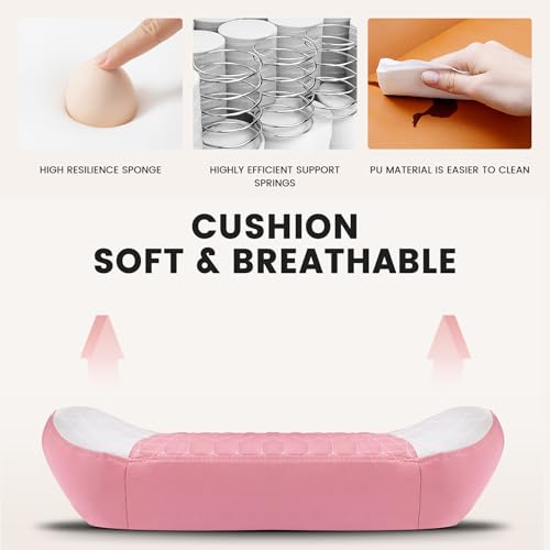 Image of Gaming Chair with Footrest for Home Office - High Back Computer Chair with Headrest and Lumber Support, Ergonomic Height Adjustable Leather Game Chairs (Pink+White)