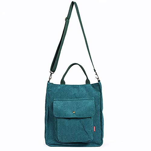 Peacock Blue Corduroy Crossbody Tote Bag for Women - Image 3