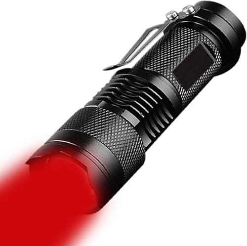 POCKETMAN Hohe Leistung 3-Mode rotes blaues grünes LED Taschenlampe, variable Brennweite mit Clip, Taschenlampe für Astronomie, Luftfahrt und Nachtbeobachtung (Rot)
