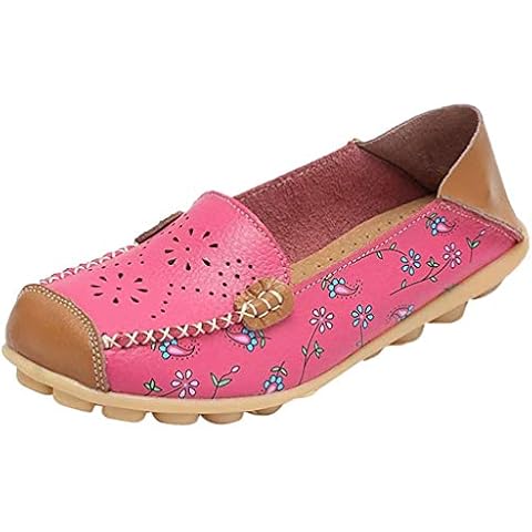 Hoylson Womens Leather Loafers Moccasins Flat Shoes Casual Slip On Loafers Boat Shoes Driving Sandals(3 UK/Label 36, Rose-3) Cover
