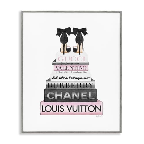 Image of Black Heels Pink Bookstack Glam, 11 x 14 Inch Framed Giclee Print | Stupell Industries . By Amanda Greenwood . Ready to hang once unboxed . Fashion forward gift . Made in USA