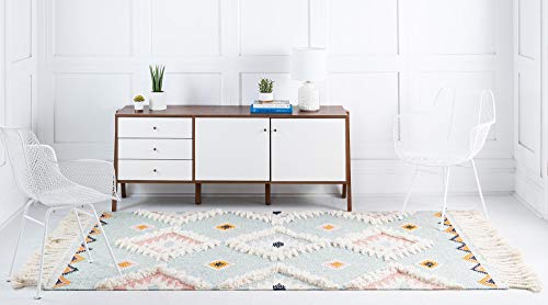 Unique Loom Mesa Collection Area Rug - Papago (5' 1" X 8' Rectangle, Light Aqua/ Ivory) #TOP2