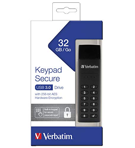VERBATIM Clé USB sécurisée par clavier I USB-3.2 Gen 1 I 32 Go I avec protection par code d'accès et cryptage I incl. câble d'extension USB-A I USB-3 pour ordinateur portable & co I noir
