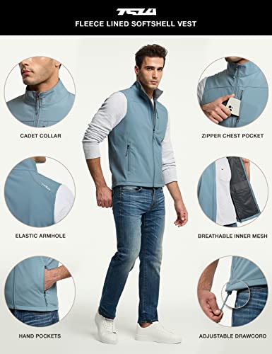 TSLA Men's Sleeveless Softshell Vest, Full-Zip Windbreaker Vest, Outdoor Golf Travel Hiking Vest3