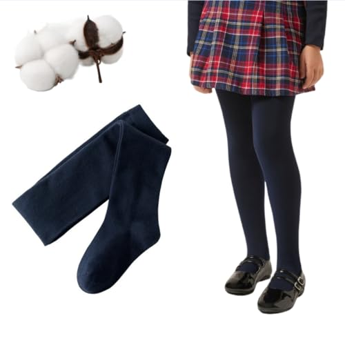 CYS Leotardos Escolares Niñas Juveniles 3-16 Años (104-172 cm) Medias Panty Algodón Peinado Sin Costuras Para Colegio Danza y Diario (FR/ES, Edad, 9 años, 10 años, Regular, 1, AZUL OSCURO)