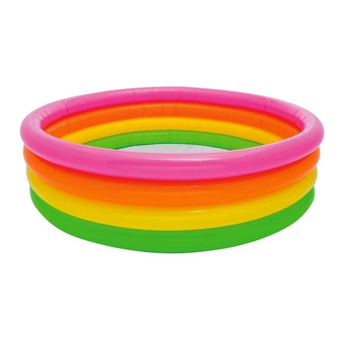 rightclick Four-Ring Sunset Glow Pool, Inflatable Family Pool 5.5ft Round Kids & Adults Paddling Pool, Inflatable Swimming Pool, 4-Ring Rainbow Coloured Durable Garden Round Summer Pool for Toddlers.