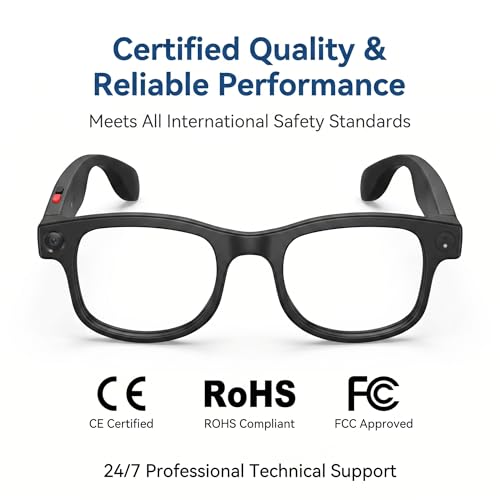 MQIEIUN AI Smart Glasses with Voice Assistant & 1080P Camera, Bluetooth Audio & Real-Time Translator; with Anti-Shake Video, Magnetic Charging, Interchangeable Lens, Hands-Free Calling & Music
