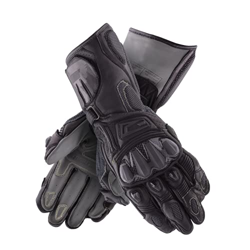 Rebelhorn Rebel Guantes de Cuero para Motocicleta para Hombres Protectores Muñequera Dura y Cubierta para Dedos Ventilación Elementos Flexibles Almohadillas amigables con la Pantalla táctil