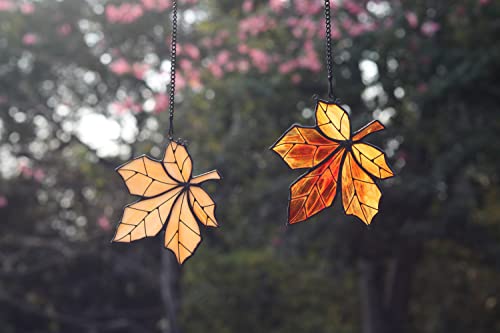 Haosum Maple Leaves Suncatcher For Window,Stained Glass Window Hanging, Home Decorations,Fall Leaves Decor, Gifts For Women… #TOP2