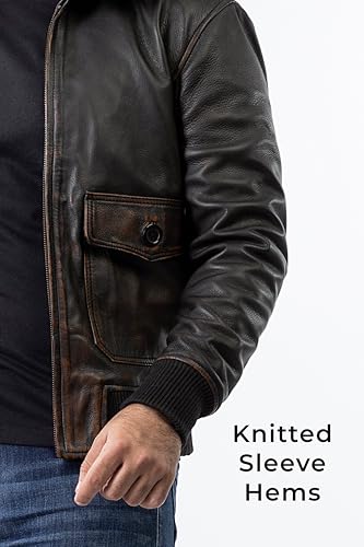 Image of Mens Bomber Leather Jacket Black | Real Leather Biker Jacket With Vintage Styling
