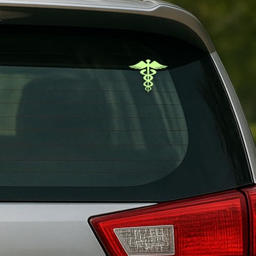 Image of Doctor Radium Glow Car Sticker | Medical Symbol Caduceus Glow-in-Dark Sticker for Car, Bike & Helmet | Night Reflective & Radium Decal (Size 9x10.5 cm) Pack of 2