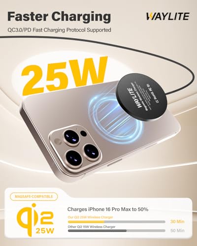 Image of 25W Wireless Charger for MagSafe, Qi2.2 Magnetic Fast Charging Pad for iPhone 17 /16 /15 /14 /13 /12 Series & AirPods, Strong Magnet, Thin & Portable Wireless Charger for Travel Home Office(Black, 2Pack)