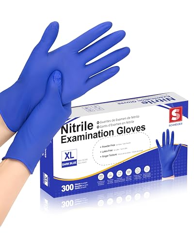 Schneider Nitrile Exam Gloves, Dark Blue, Disposable Gloves, Latex-Free, Powder-Free, Food Safe for Cleaning, Cooking, Household Use,300 Count,X-large