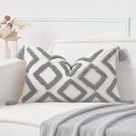 PANOD Super Soft Farmhouse Decorative Plush Throw Pillow Covers 12 x 20 Grey,Solid Diamond Pattern Tufted with Tassels Modern Accent Boho Lumbar Cushion Cover Pillow Case for Couch Sofa