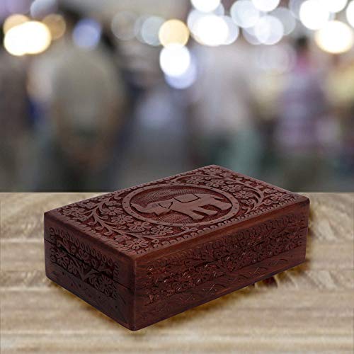 S.b.arts Premium Wooden Mini Jewellery Box Elephant Design-Trinket Box For Ladies-Jewellery Storage Case-Antique Look-Traditionally Handcrafted-Home Decor Accessories-Ideal Gift For Women, Style1 #TOP2