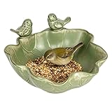 YHNDECO Abreuvoir à oiseaux rond résistant à l'hiver avec 2 oiseaux décoratifs, abreuvoir à oiseaux pour balcon, fontaine à oiseaux, bain d'oiseaux pour le jardin, pour l'extérieur, la terrasse, le