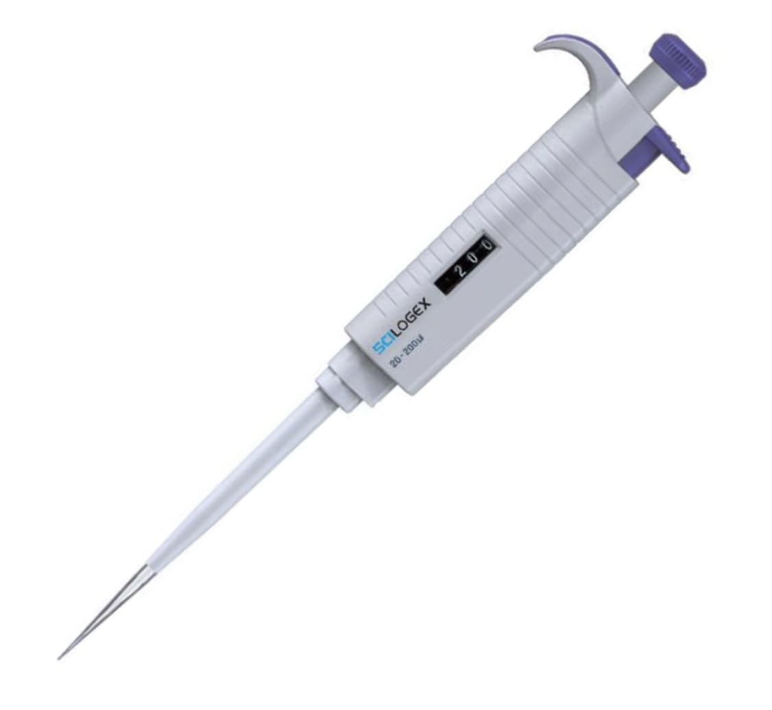 SCILOGEX MicroPette Plus Variable Pipette - Adjustable Single Channel Micropipettor 20-200µL - Autoclavable, Ergonomic & Works with Universal Pipette Tips